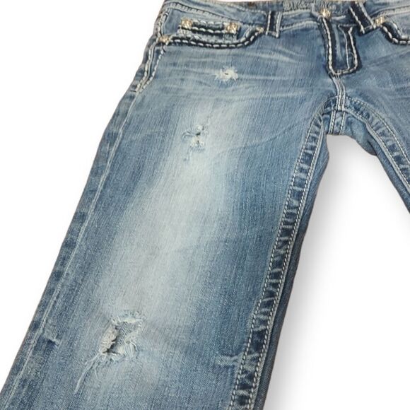 Miss Me Contrast Stitched Boyfriend Fit Bling Cropped Denim US 26 - Picture 4 of 12